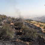 Extinguishing a fire that erupted in Ain Halaqim town in Hama countryside