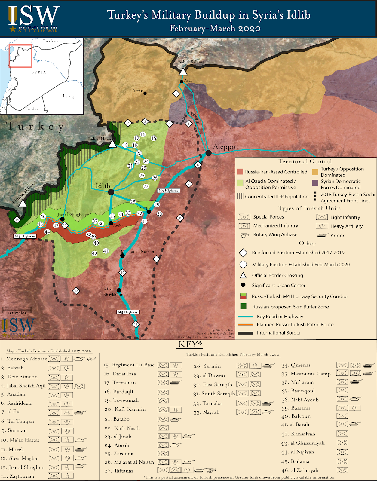 معهد عسكري أمريكي ينشر خريطة للقدرات التركية بإدلب (خريطة)
