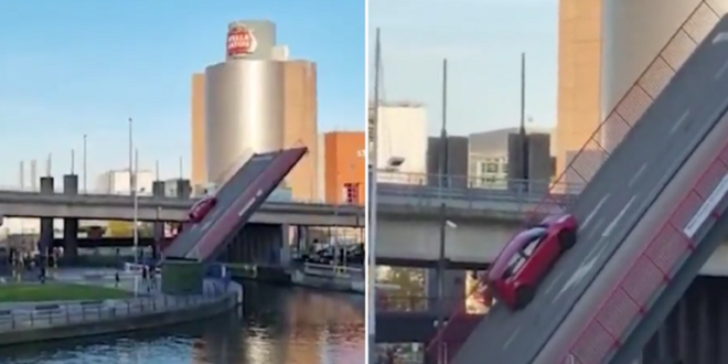 بلجيكا.. لحظات مرعبة عاشتها عائلة بعد انفتاح جسر متحرك وهم داخل سيارتهم (فيديو)